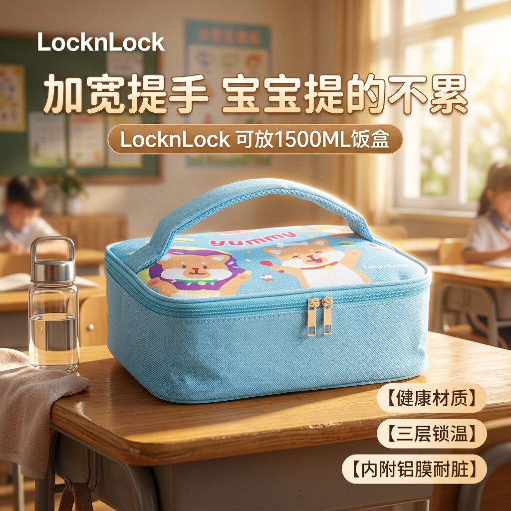 乐扣乐扣便当包小学生饭盒袋子保温手提儿童上学餐盒扁平官方专用