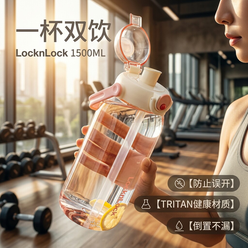 2025新款大容量乐扣塑料水杯男女健身便携吸管杯高颜值健身神器