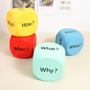 问题骰子课堂教具学英语疑问词儿童互动掷色子玩具幼儿园启蒙早教