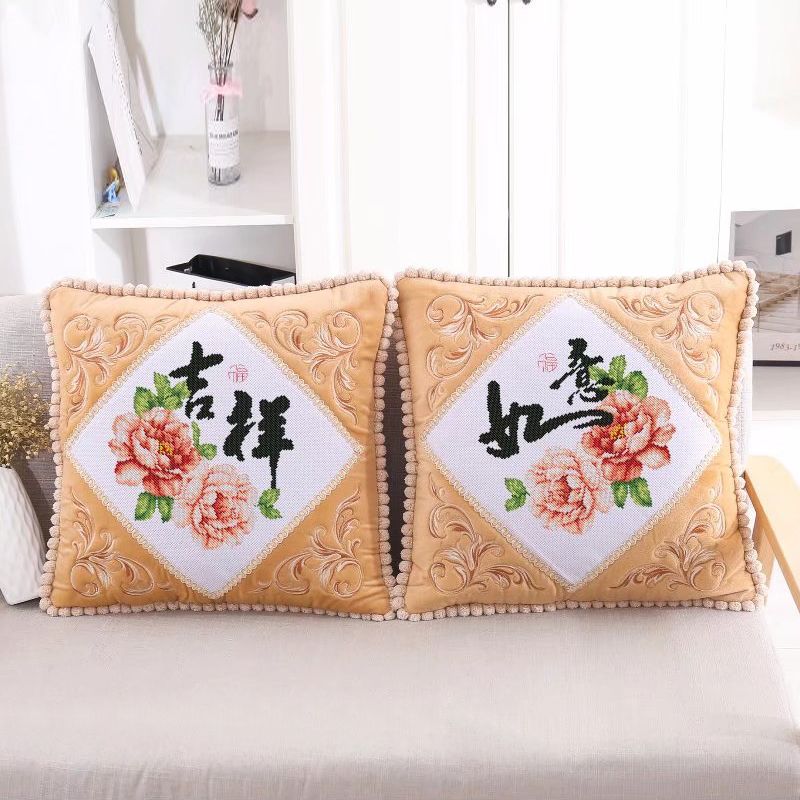 创意新款印花十字绣抱枕一对情侣结婚自己绣枕套汽车客厅沙发靠枕