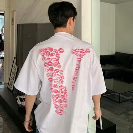 VLONE CRAZY红唇大V印花小众美式夏季高街宽松男女情侣短袖T恤潮