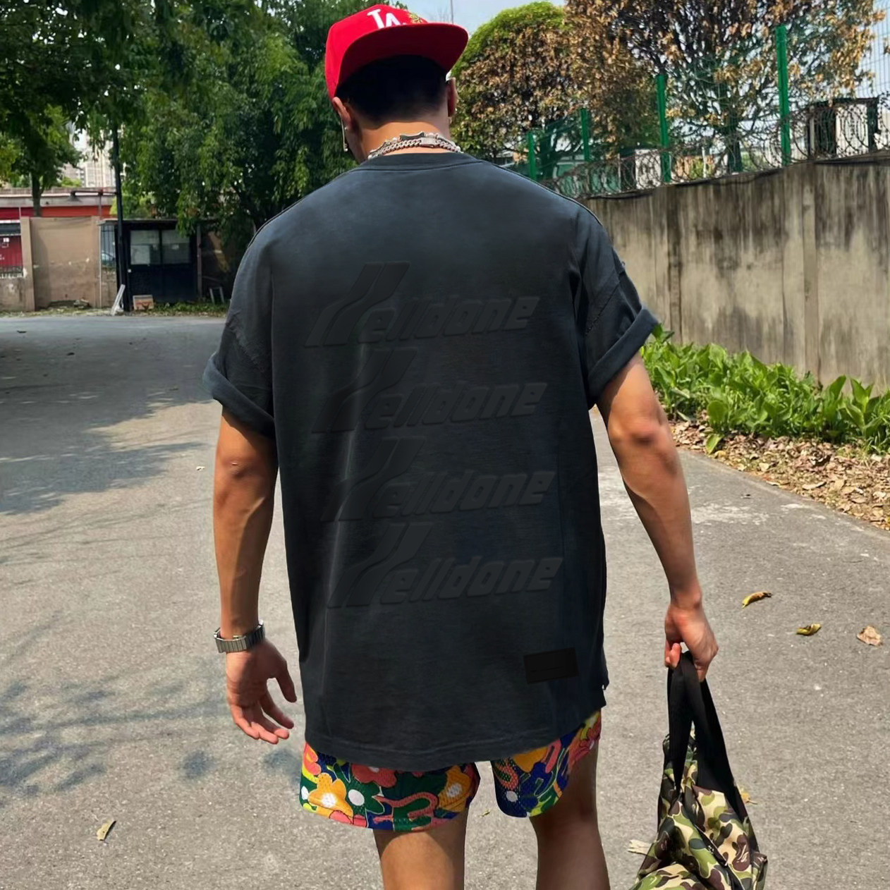 we11done rule浮雕弹幕美式潮牌welldone高街情侣宽松短袖t恤男夏