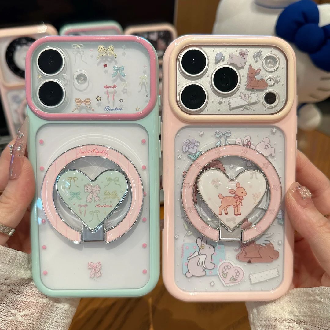 粉色爱心小鹿支架适用iPhone18promax手机壳简约适用小米17pro防摔适用vivos60高级感适用FindX9软壳保护套