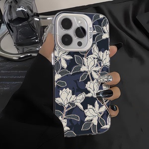 新款复古玉兰花适用于苹果15Promax手机壳时尚高级感iPhone14创意防摔13新中式华为p70/60/50原创mate60pro套