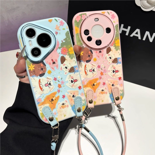 适用华为mate70/60proins风可爱围观小狗手机壳小米15挂绳iPhone17/16软壳华为pura80保护壳vivos30女Reno14