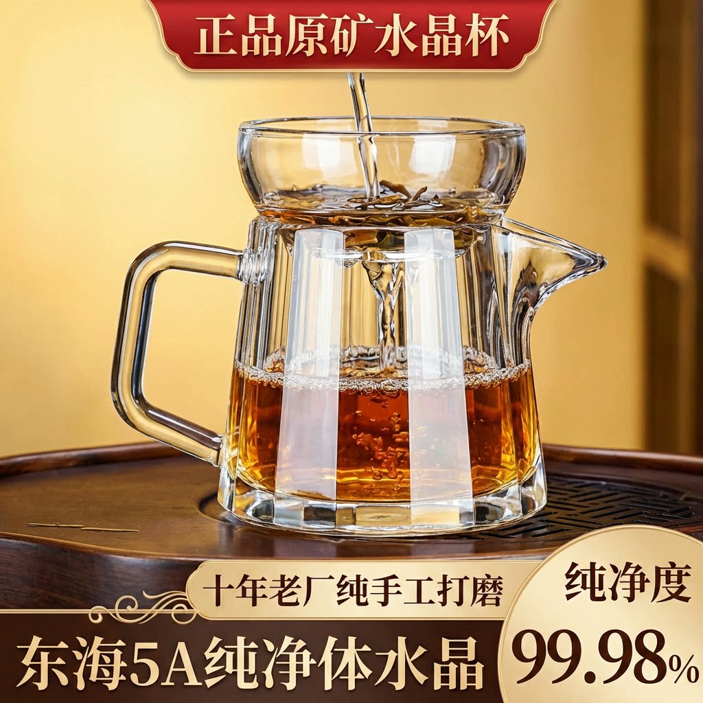 东海原矿手工刻面耐高温公道杯