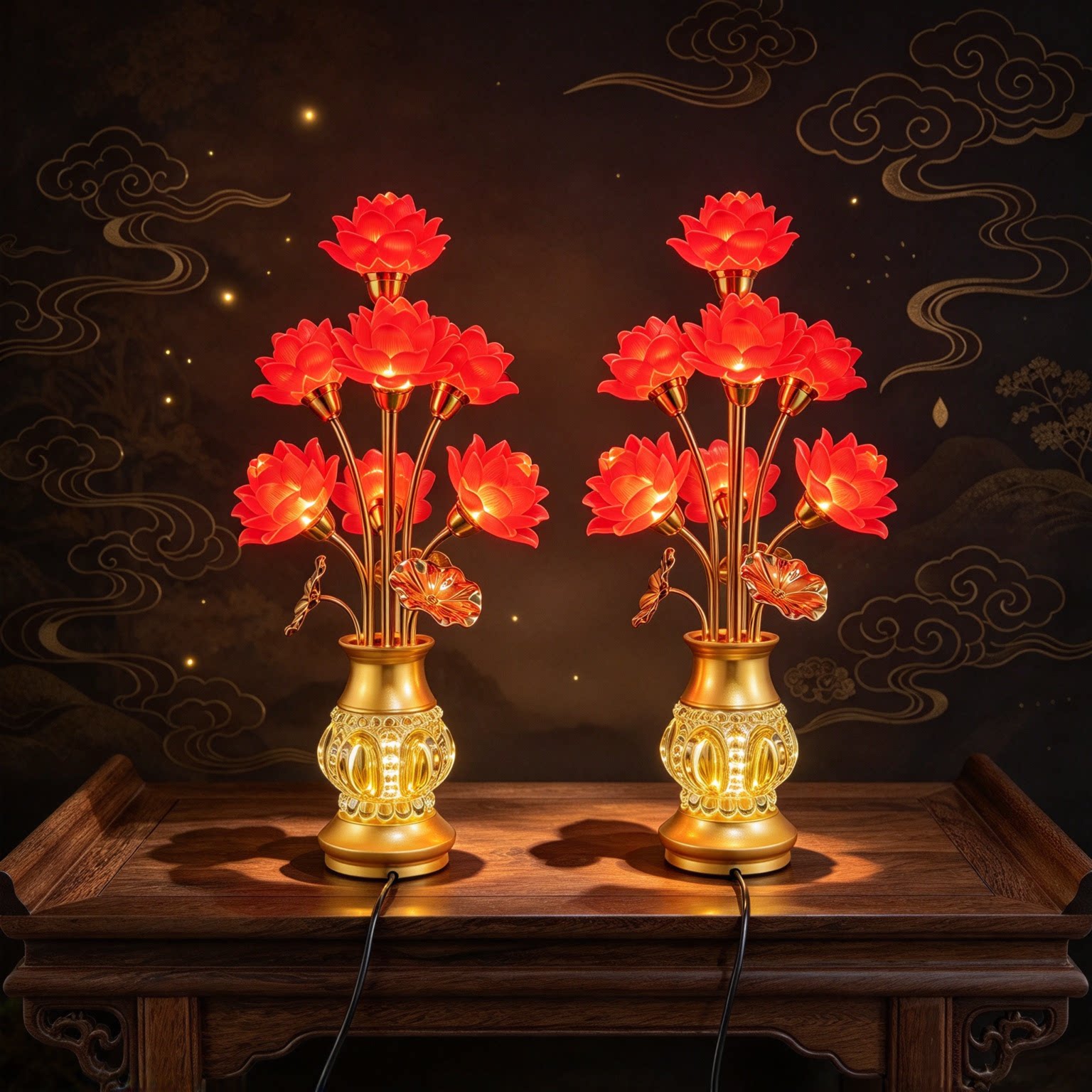 荷花灯莲花灯家用供佛堂灯佛供灯长明灯财神佛前插电led九品菩萨