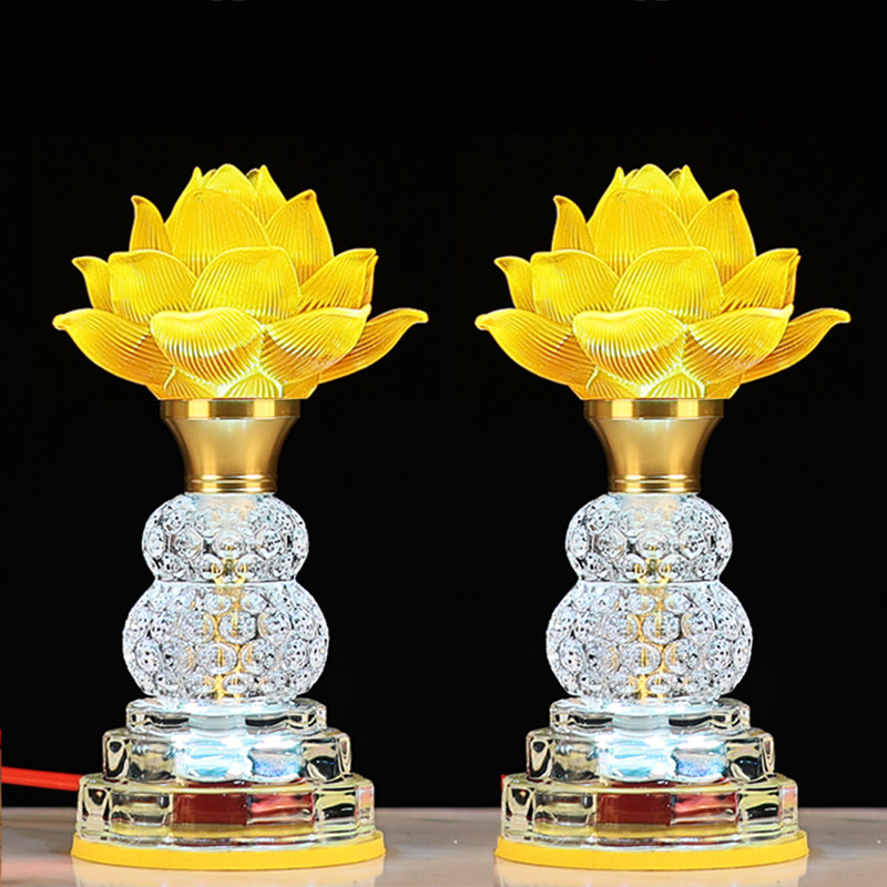 佛前水晶玻璃莲花灯佛堂供佛灯家用LED七彩长明仿琉璃观音灯插电