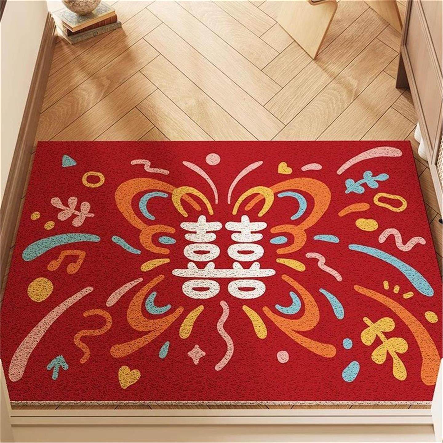 新中式丝圈地垫高级感喜字防滑垫喜庆红色刮沙蹭土可裁剪入户地垫,居家布艺,入户地垫,淘宝优惠券,粉丝福利购,淘宝优惠卷