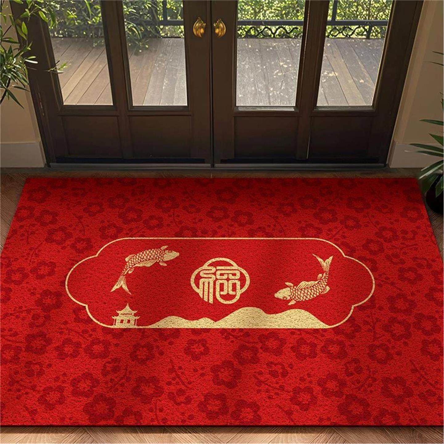 红色丝圈入户门地垫鲤跃门家用门口脚垫子新年结婚进门玄关门垫,居家布艺,入户地垫,淘宝优惠券,粉丝福利购,淘宝优惠卷