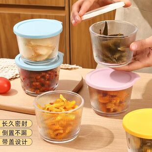 碗密封保鲜盒储物罐食品级带盖小碗 玻璃咸菜罐饭菜分装 6个装