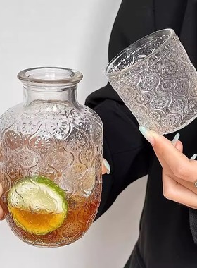 下拉详情领优惠 一壶一杯高级感复古浮雕海棠花冷水茶壶ins玻璃杯