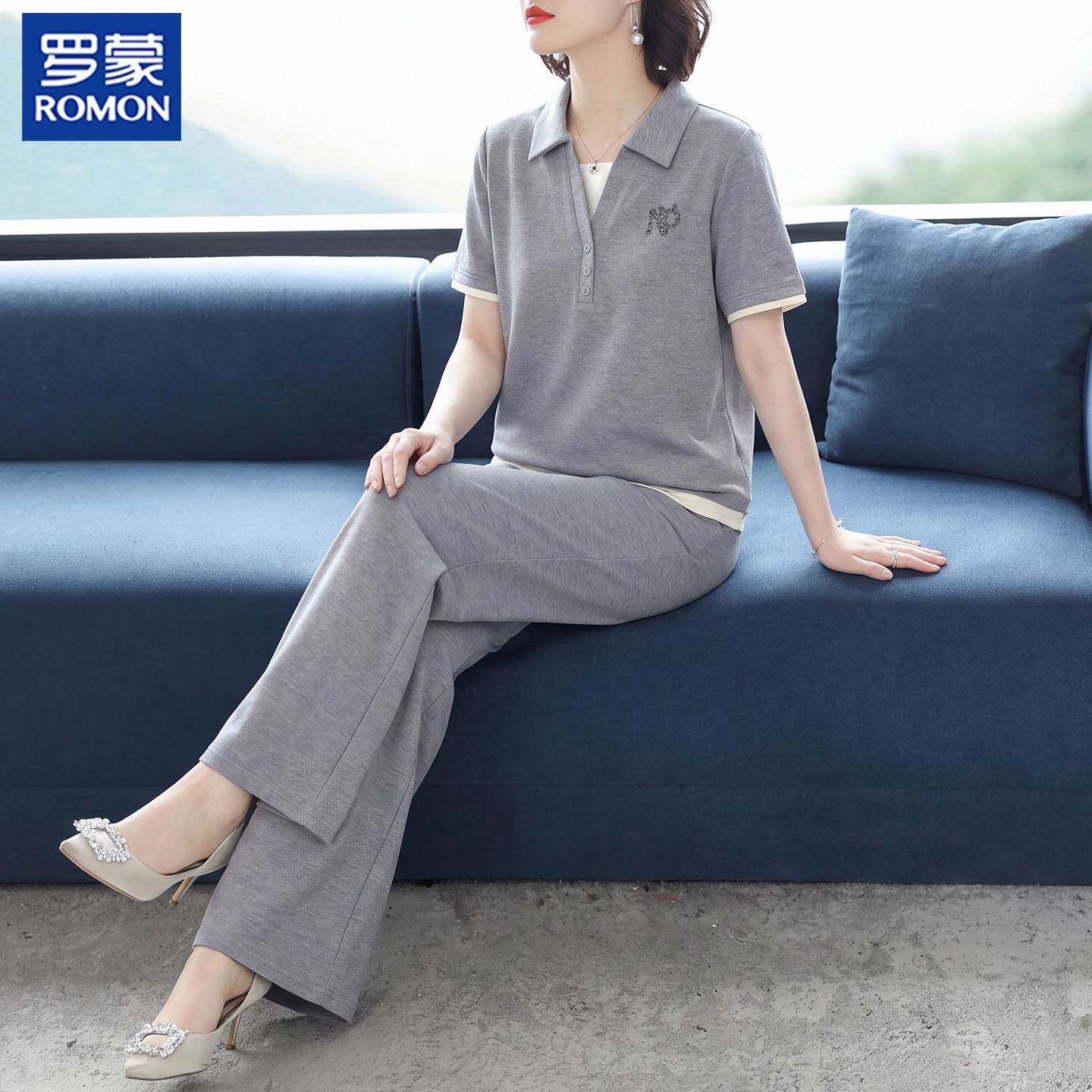 罗蒙年轻妈妈夏装套装2026新款中年洋气短袖中老年女装休闲运动服