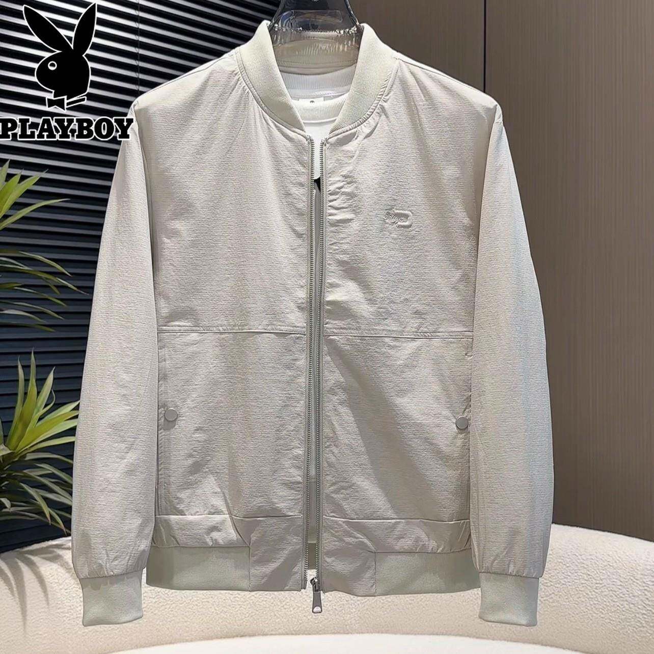 花花公子男士刺绣简约夹克春秋季新款潮流修身立领棒球服外套上衣
