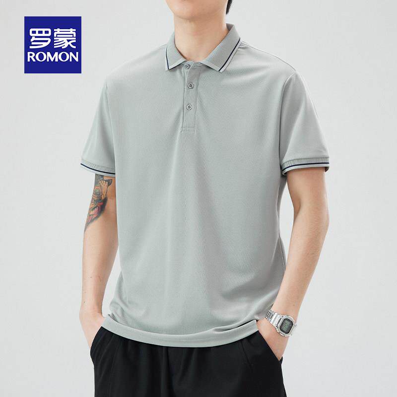 罗蒙男士休闲polo衫春夏季薄款2025纯色百搭短袖凉感弹力上衣T恤