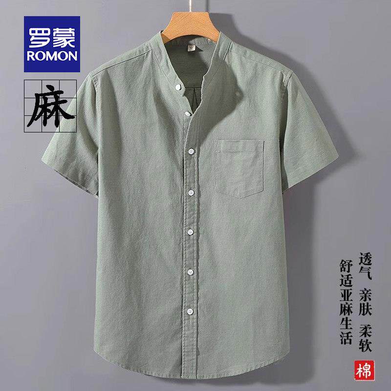 罗蒙2025新款男士短袖夏季薄款宽松休闲中国风复古潮流棉麻衬衫