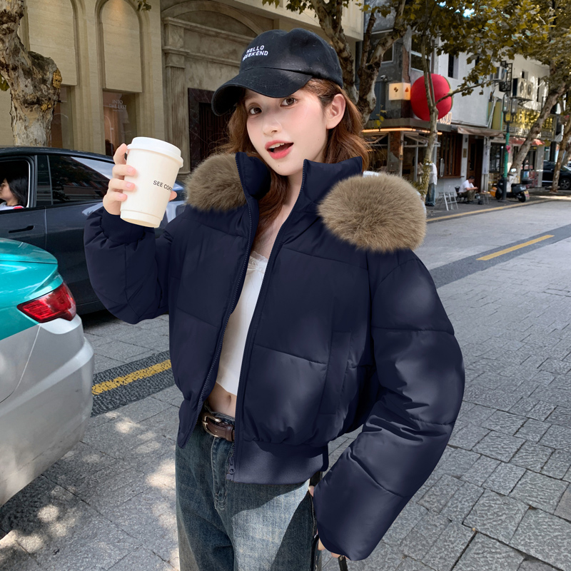 鸭鸭正品超短款羽绒服女潮小个子收腰显瘦加厚保暖90白鸭绒大毛领