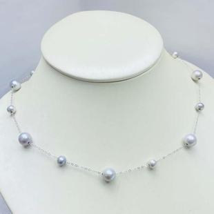 天然淡水养殖珍珠真多麻灰色满天星5-8mm强光细微暇S925银项链批