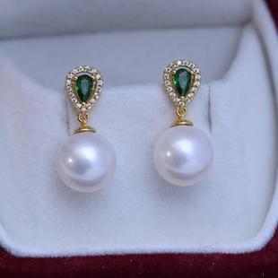 淡水10-11mm白色正圆强光细微瑕珍珠耳钉女S925银耳坠耳饰供