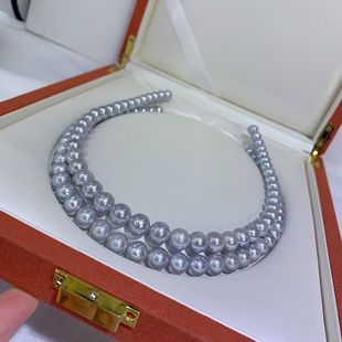 淡水真多麻项链 串珠珍珠项链 10mm正圆微瑕银灰光感透亮基础款