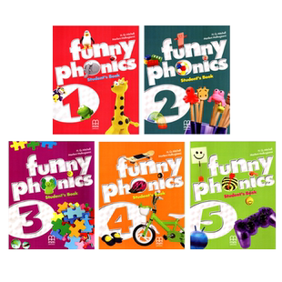 原装进口5-12岁少儿英语自然拼读发音规则提升教材 funny phonics 1-5级字母发音入门英语口语口音纠正学习教材含书本练习册CD