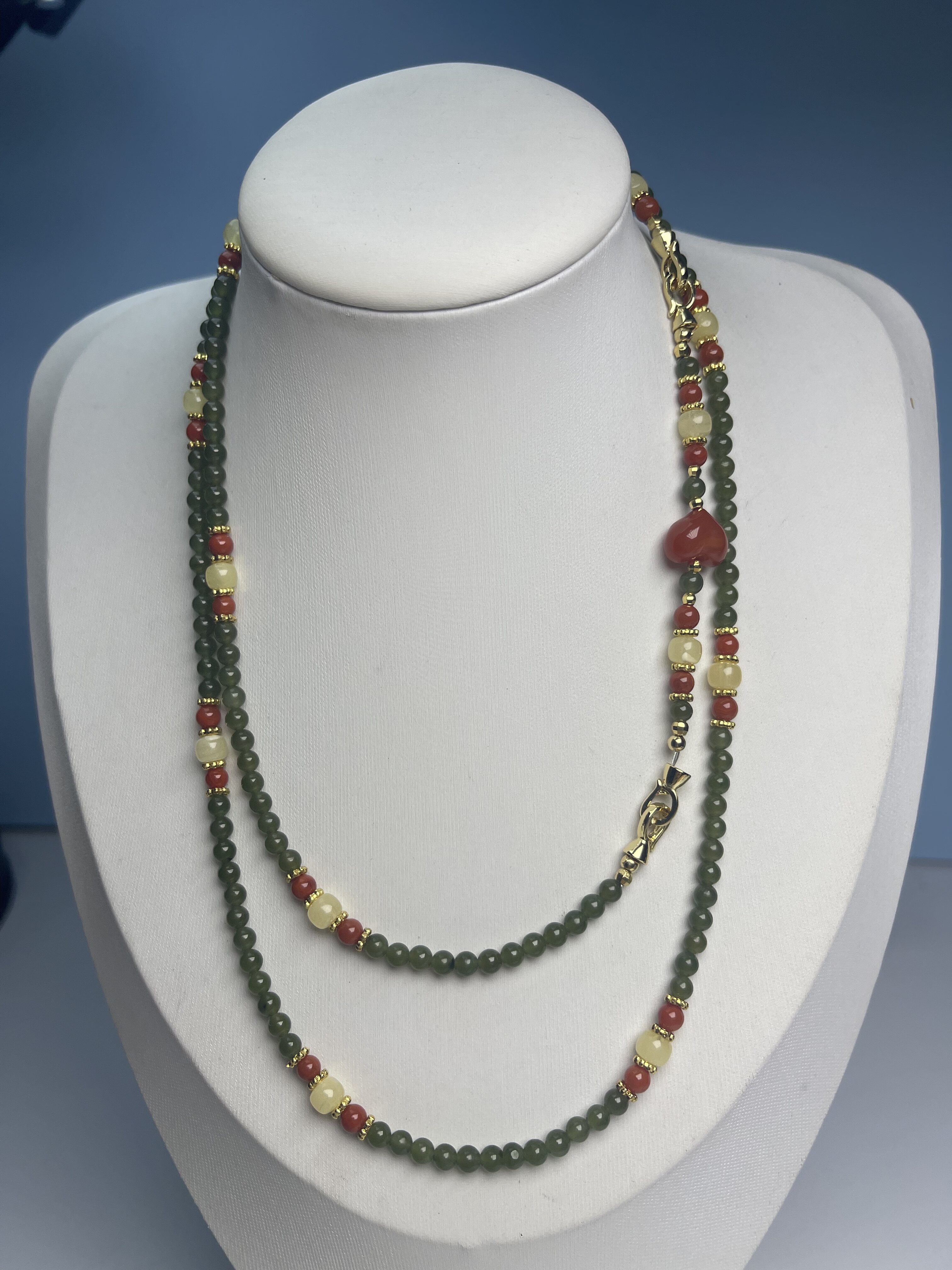 福利不退换和田玉南红玛瑙蜜蜡设计款项链延长链一套