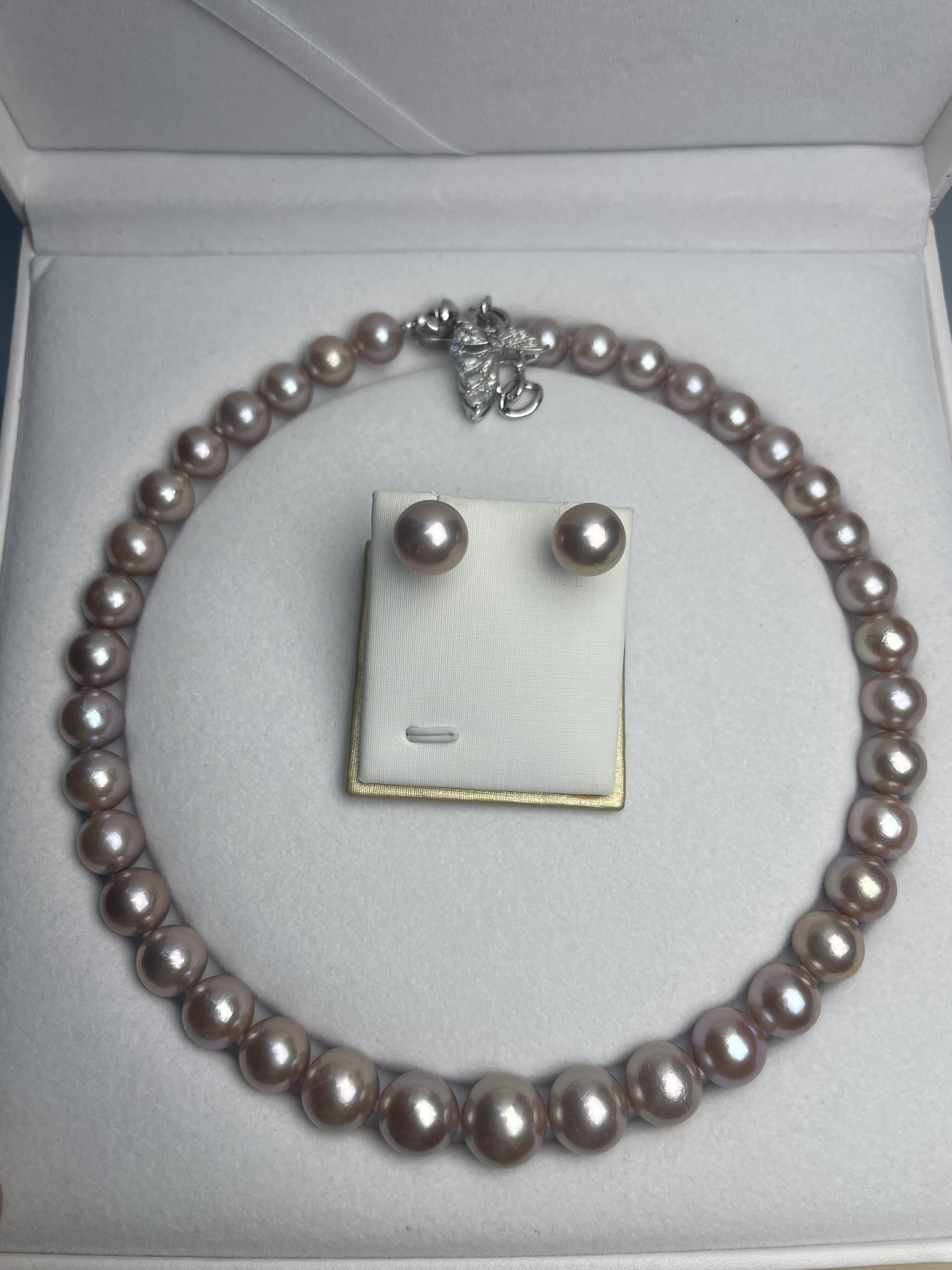 福利不退换淡水珍珠项链耳钉一套，正圆，卡10-13+