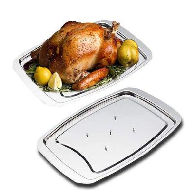Stainless Steel Metal Meat Carving Tray With Spikes Cutting