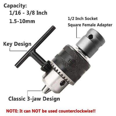 1.5-10mm 1/16 Inch - 3/8 Inch Capacity Key Drill Chuck