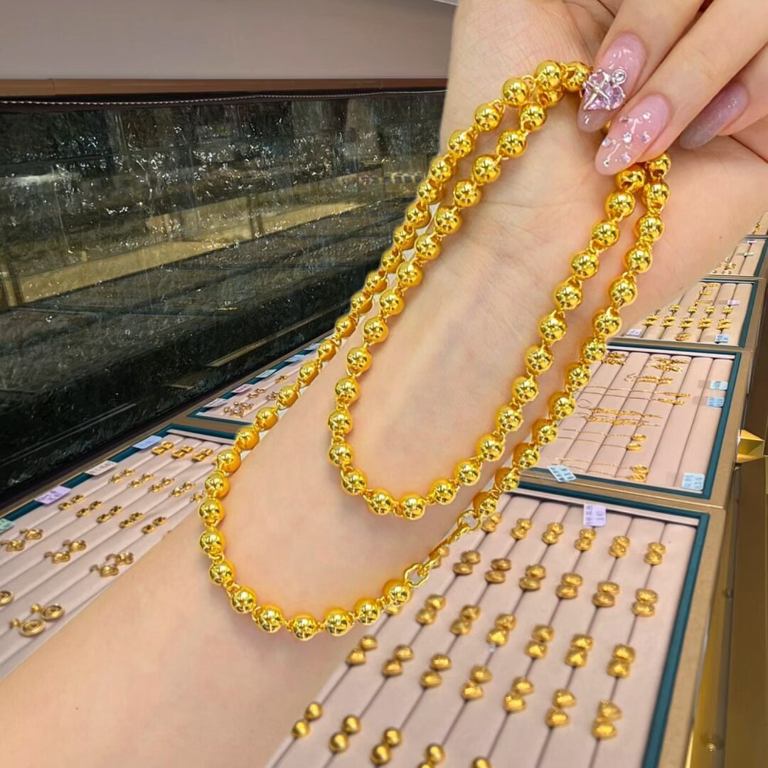 金包银亮面光珠项链圆珠转运珠锁骨链百搭时尚轻奢高级男女款链子