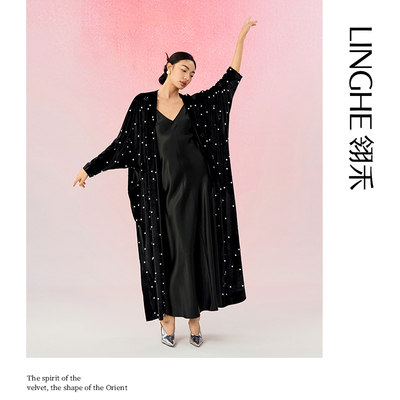 翎禾LINGHE-「玉玲珑」丝绒长款外套长袖气质轻奢时尚设计师