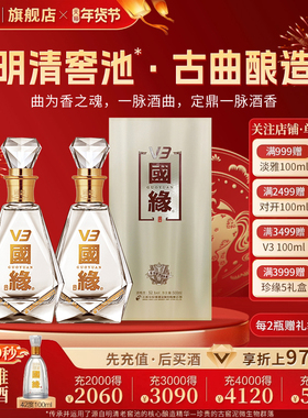 【52度】国缘V3高档白酒水纯粮食酿今世缘礼盒装送礼宴请500ml*2