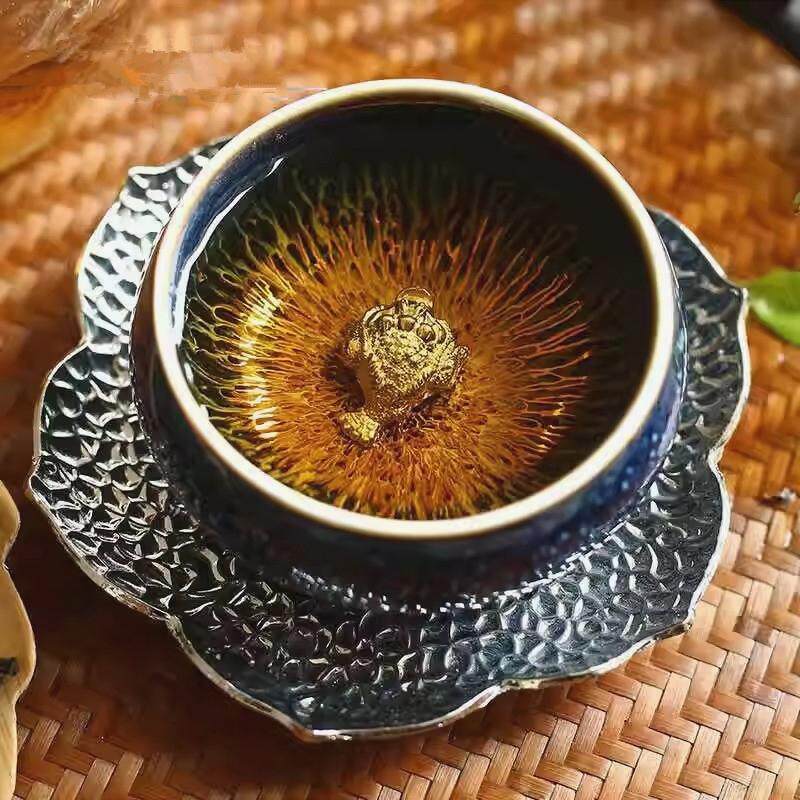 高端建盏镶银品茗杯兔毫盏茶杯子金丝天目釉主人杯单杯个人专用杯