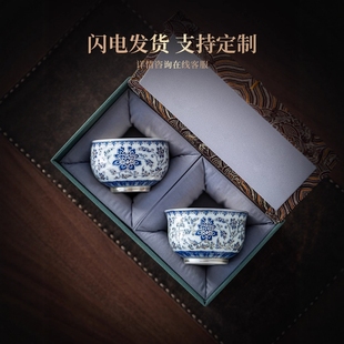 高档青花鎏银主人杯品茗杯大号茶杯手工茶盏家用个人专用喝茶杯子