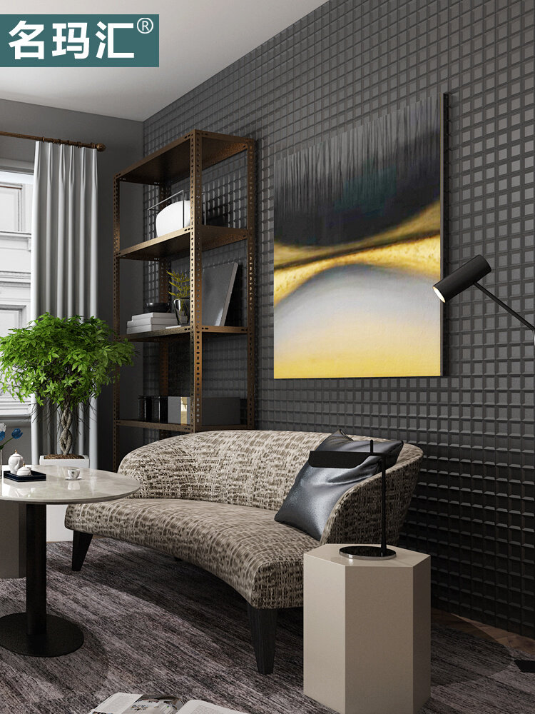 名玛汇黑色哑光拉丝金属不锈钢马赛克瓷砖背景墙凹凸立体网红墙砖