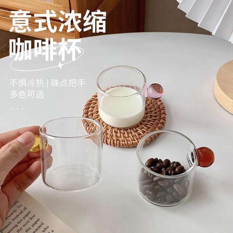 comika口咔专用小水杯玻璃圆球把手浓缩意式拿铁咖啡杯家用萃取杯