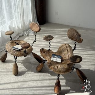 清泉古艺 侘寂风实木椅子民宿设计师客厅休闲椅茶室茶桌主人椅子