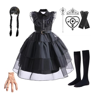 万圣节服装儿童星期三亚当斯一家cos女童晚礼服舞台表演连衣裙