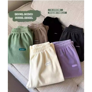 星期裤双面绒睡裤女可外穿高腰休闲暖暖裤九分裤加绒加厚束脚家居