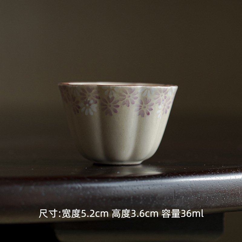 弥言釉下彩手绘雏菊茶杯纯手工陶瓷花口品茗杯家用复古主人杯单杯,餐饮具,茶杯,淘宝优惠券,粉丝福利购,淘宝优惠卷
