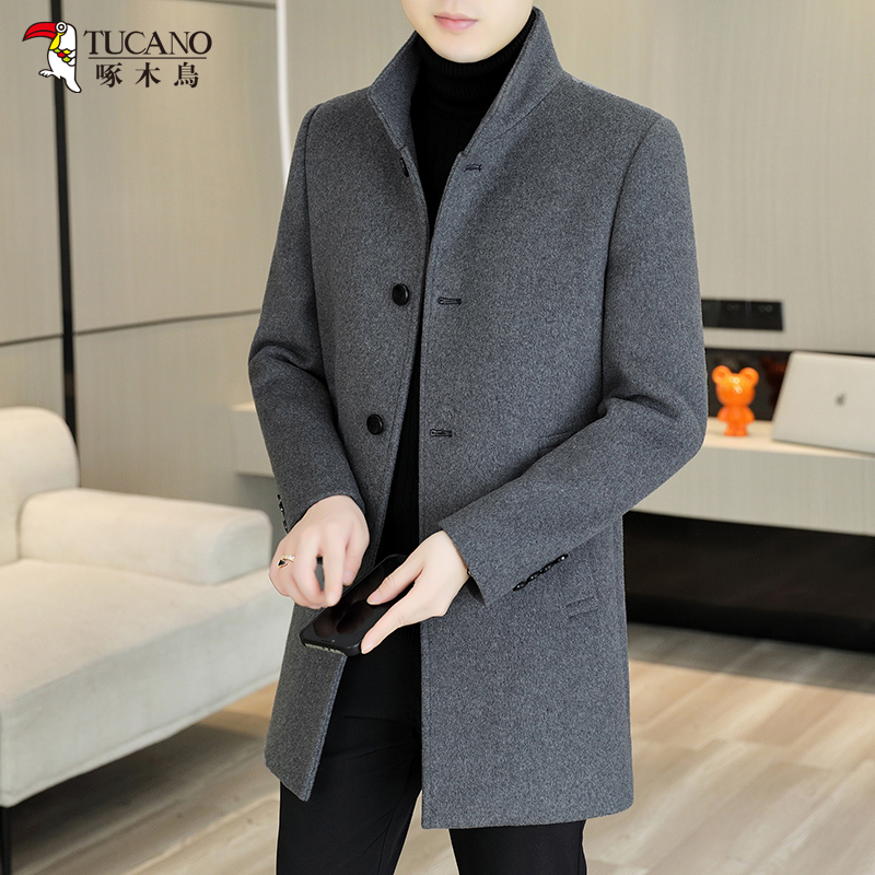 啄木鸟羊绒呢子秋冬加厚中长款