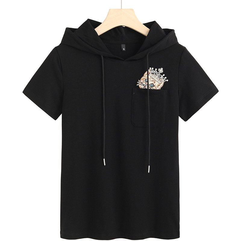 2025春夏装新ins超火连帽T恤女小众设计钉珠连帽猫咪卫衣短袖6801,女装/女士精品,POLO衫,淘宝优惠券,粉丝福利购,淘宝优惠卷