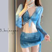 2024年纯欲ins新款 女士分体四件套长袖 遮肉小胸聚拢温泉度假泳衣