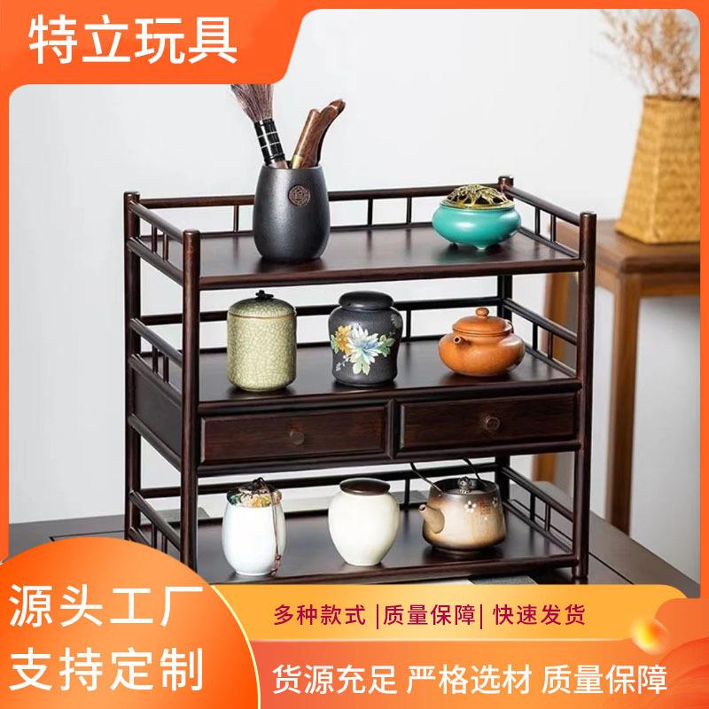 摆放架茶桌置物架茶壶摆放收纳架茶室双层博古实木小型茶杯架