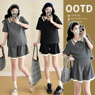 孕妇装夏套装2026年新款夏季Polo领短袖上衣托腹短裤孕期高级穿搭