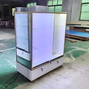 眼镜店中岛玻璃展示柜 化妆品陈列柜展示架 透明发光中岛货架柜台