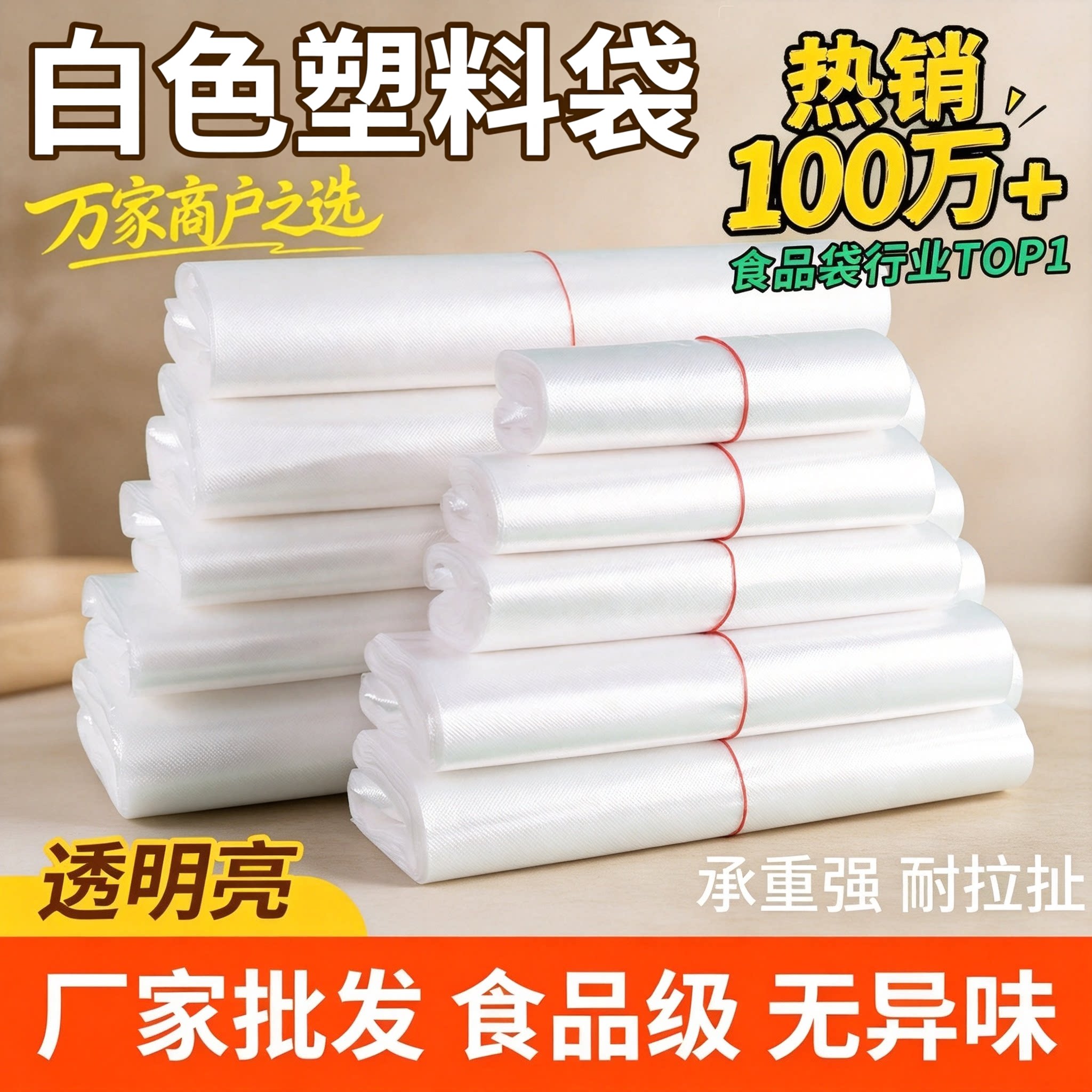加厚白色一次性塑料袋购物袋批发大号手提袋超市袋马甲袋塑料袋