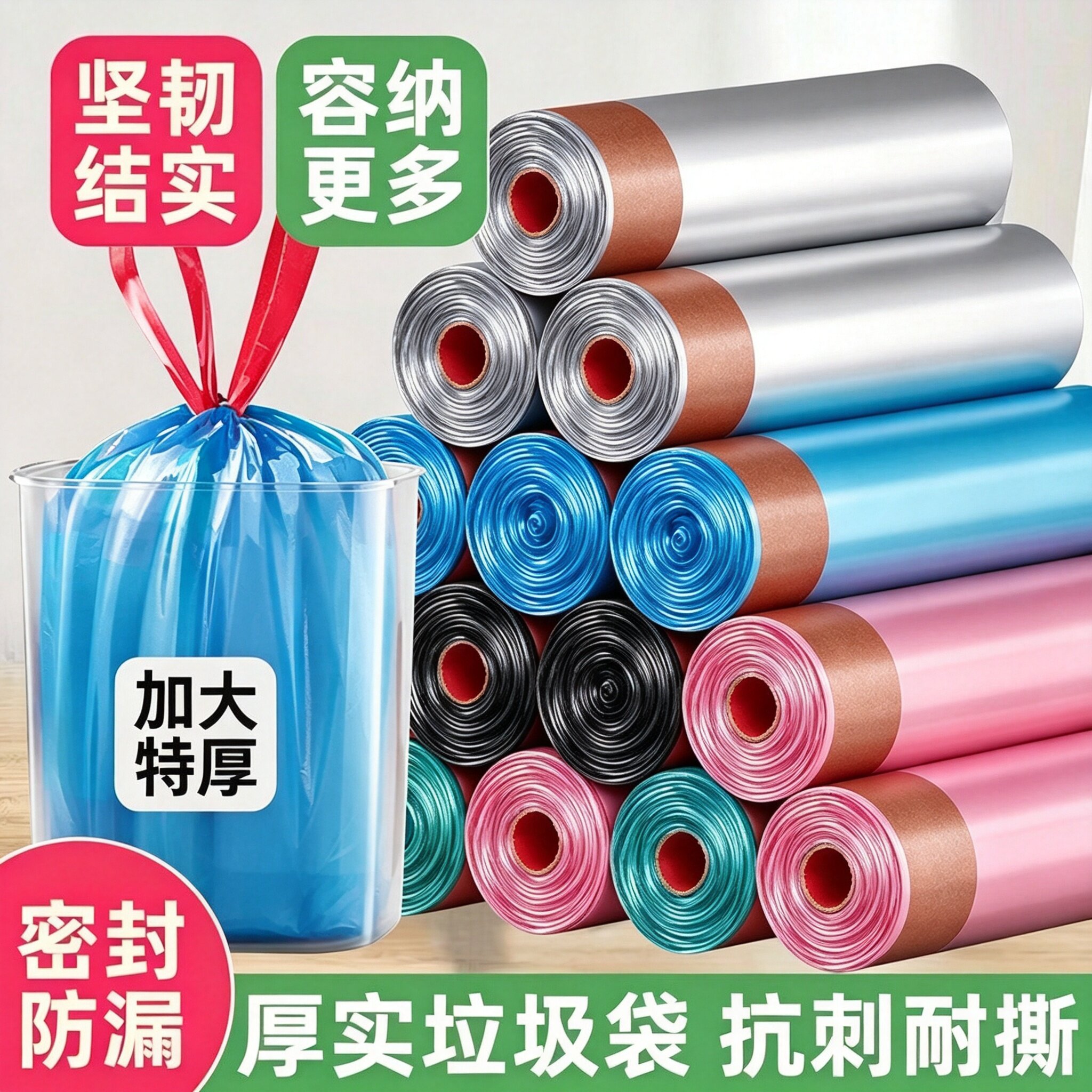 垃圾袋家用手提式大号加厚厨房专用实惠装背心批发抽绳式塑料袋子