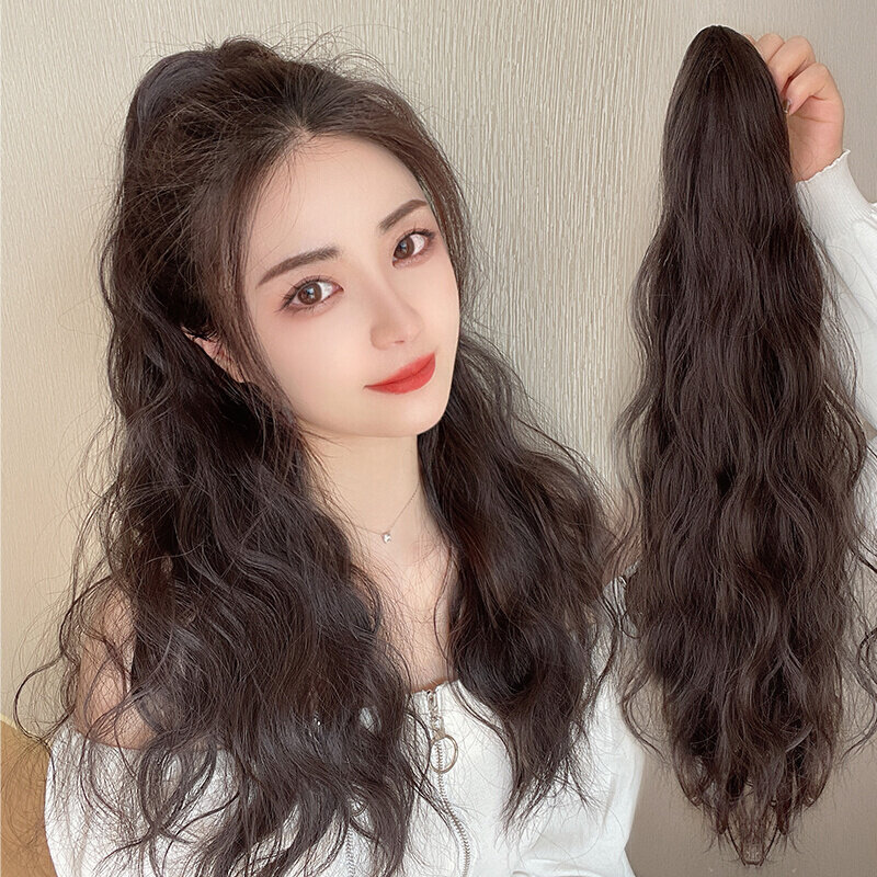 抓夹式网红高马尾假发女云朵烫大波浪卷发假马尾蓬松自然长发辫子