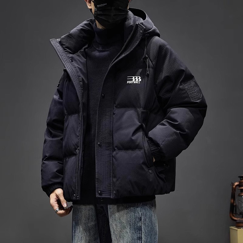 HS黑色羽绒服男2025冬季新款潮牌鸭绒加厚保暖连帽面包服休闲外套,男装,羽绒服,淘宝优惠券,粉丝福利购,淘宝优惠卷